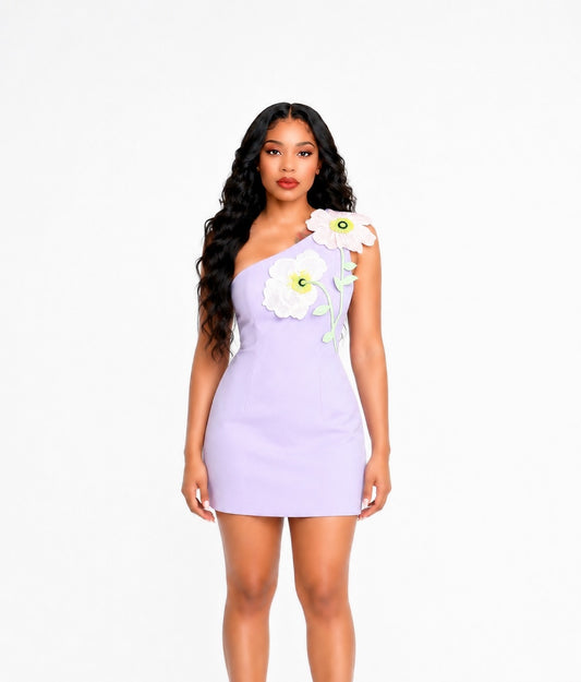 One Shoulder Flower Mini Dress