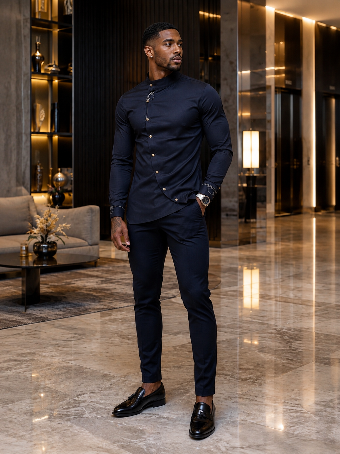 Men's Asymmetric Button-Down Slim Fit Shirt