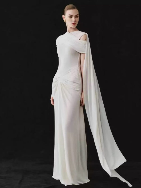 Celestia Draped Cape Gown