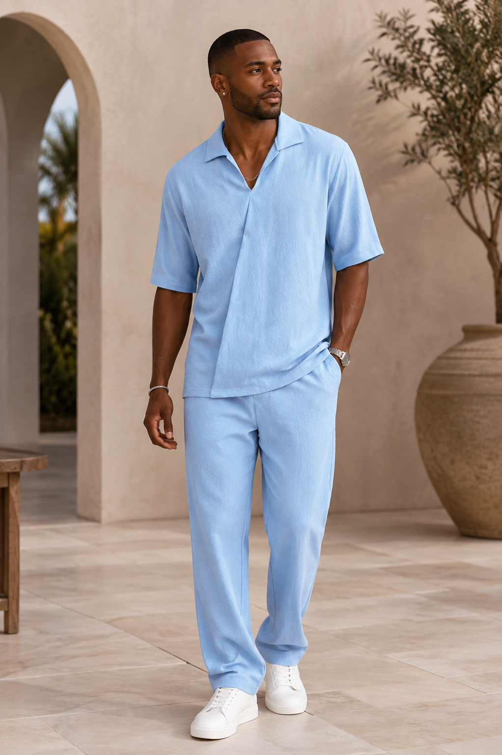 Men's Full Size Half Sleeve Top and Pants Set Plus Size