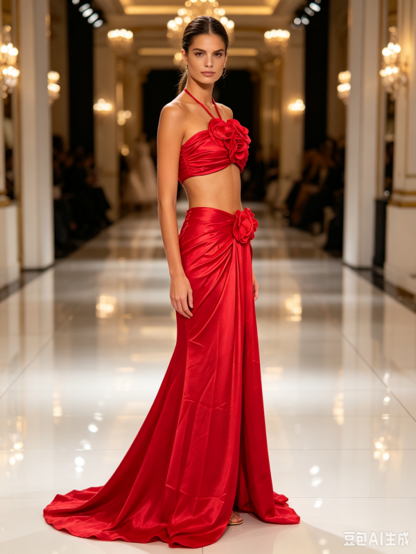 Crimson Rose Satin Skirt Set