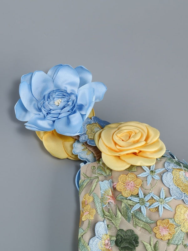 Blue & Gold Floral Garden dress