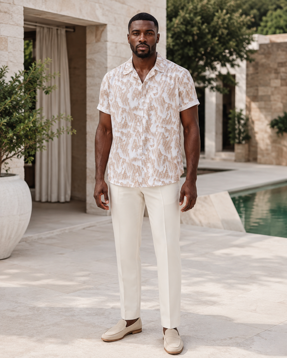 Men's Plus Size Printed Short Sleeve Button-Up Shirt