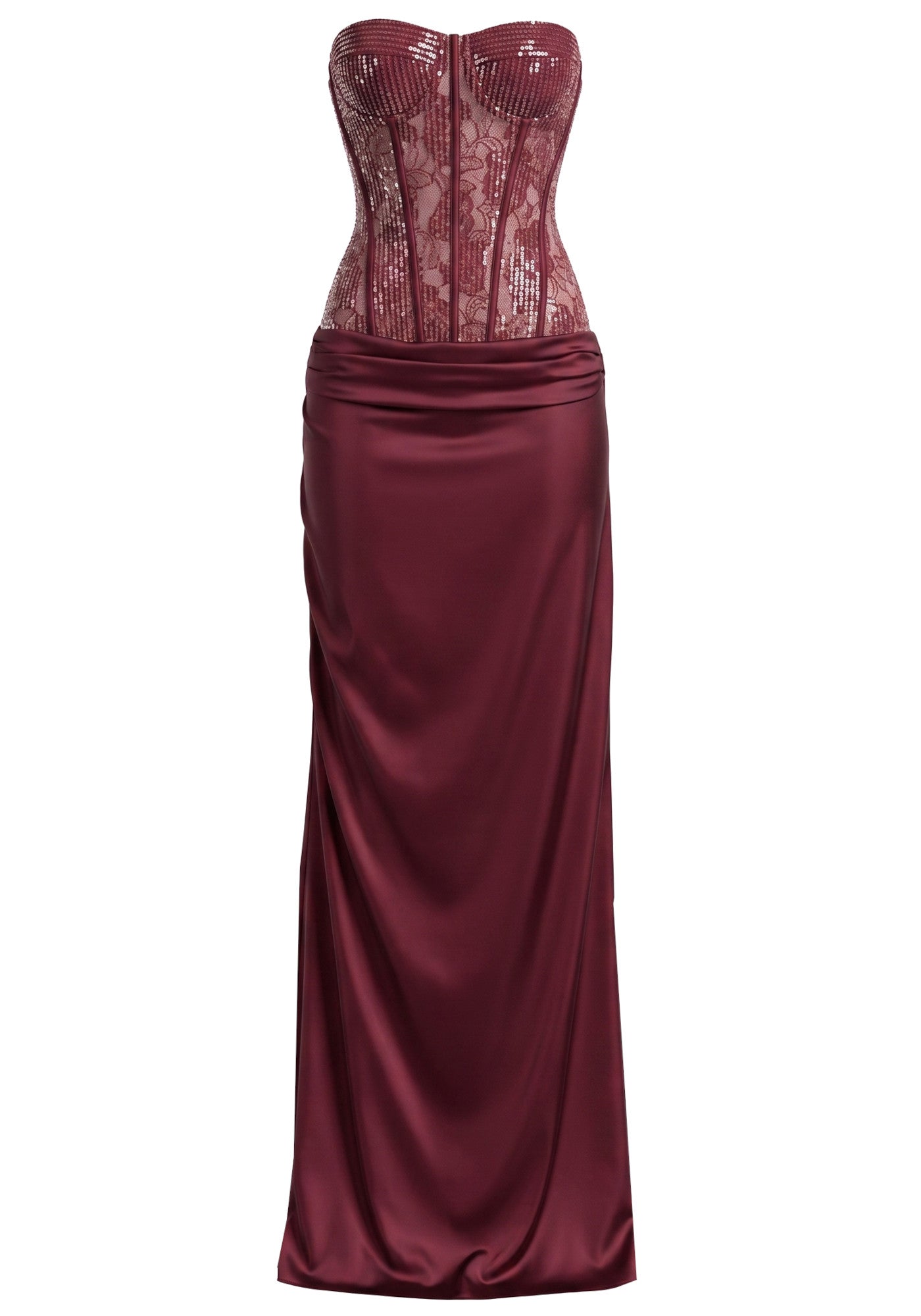 Strapless Sequin Maxi Dress Burgundy