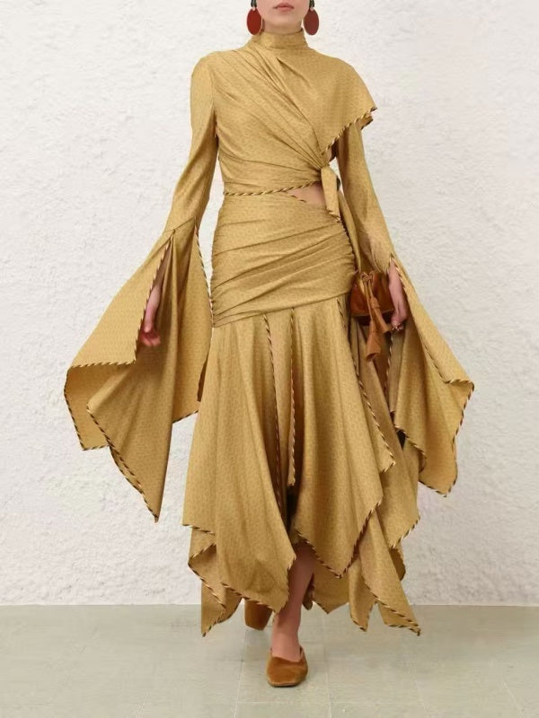 Gold Ruched Cut-Out Maxi Dress