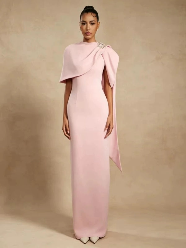 Blush Draped Cape Gown