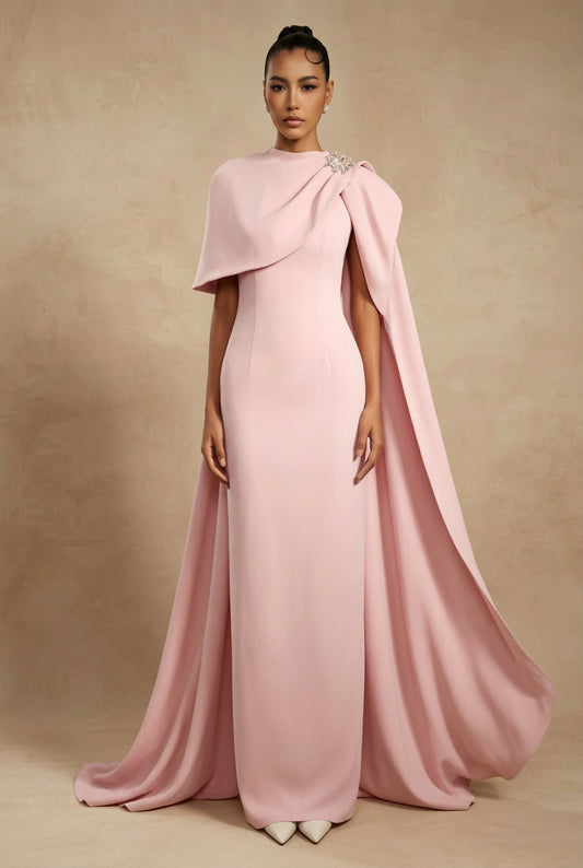 Blush Draped Cape Gown