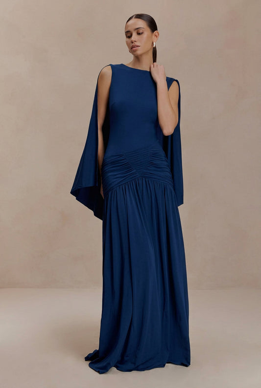 Navy Cape Maxi Dress