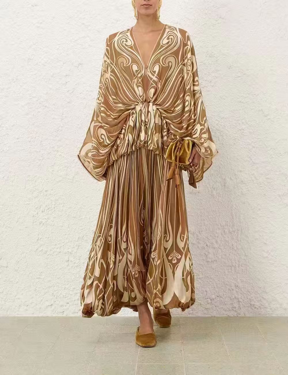 Gold Paisley Kaftan Maxi Dress