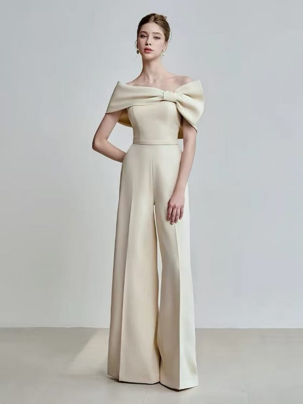 Ivory Off-Shoulder Wide-Leg Jumpsuit