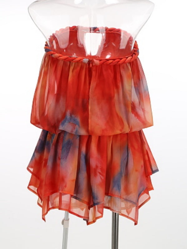 Sunset Tie-Dye Strapless Keyhole Mini Dress