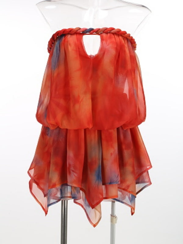 Sunset Tie-Dye Strapless Keyhole Mini Dress