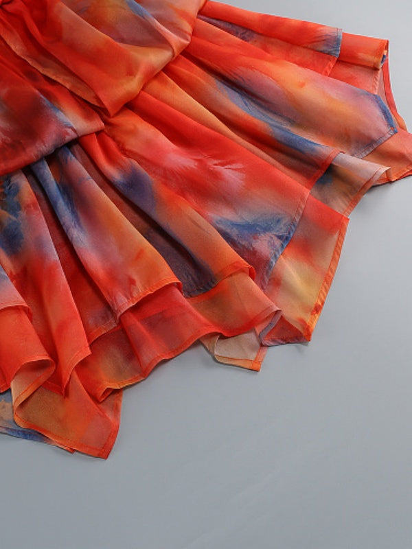 Sunset Tie-Dye Strapless Keyhole Mini Dress