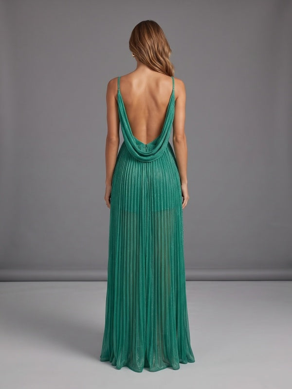 Emerald Pleated Plunge Maxi Dress