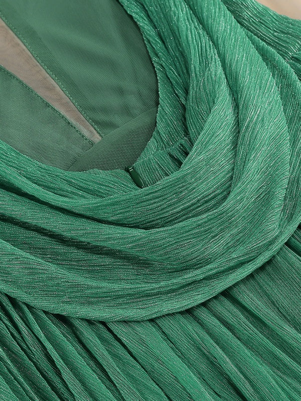Emerald Pleated Plunge Maxi Dress