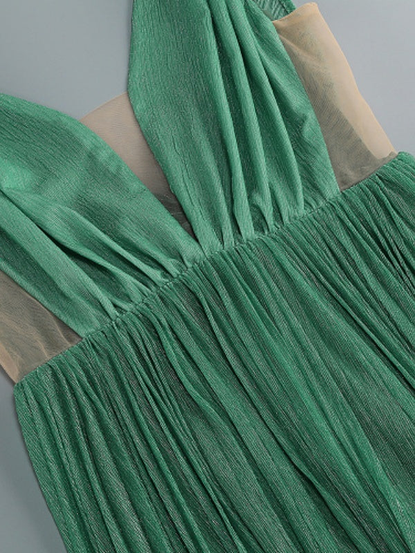 Emerald Pleated Plunge Maxi Dress