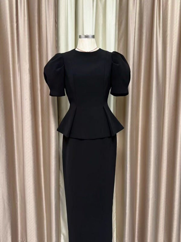 Puff Sleeve Peplum Two Piece Set
