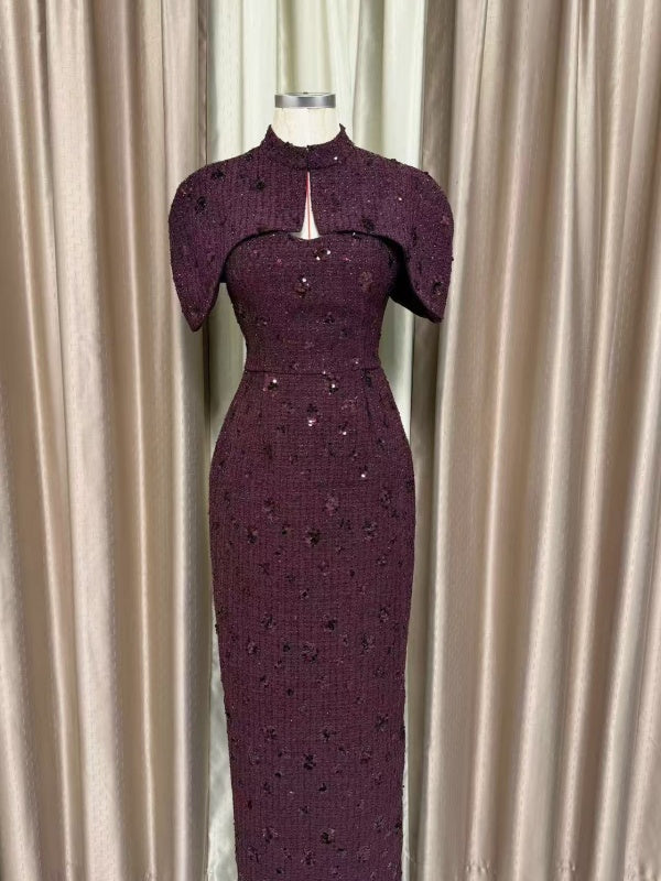 Gold Sequin Capelet Maxi Dress