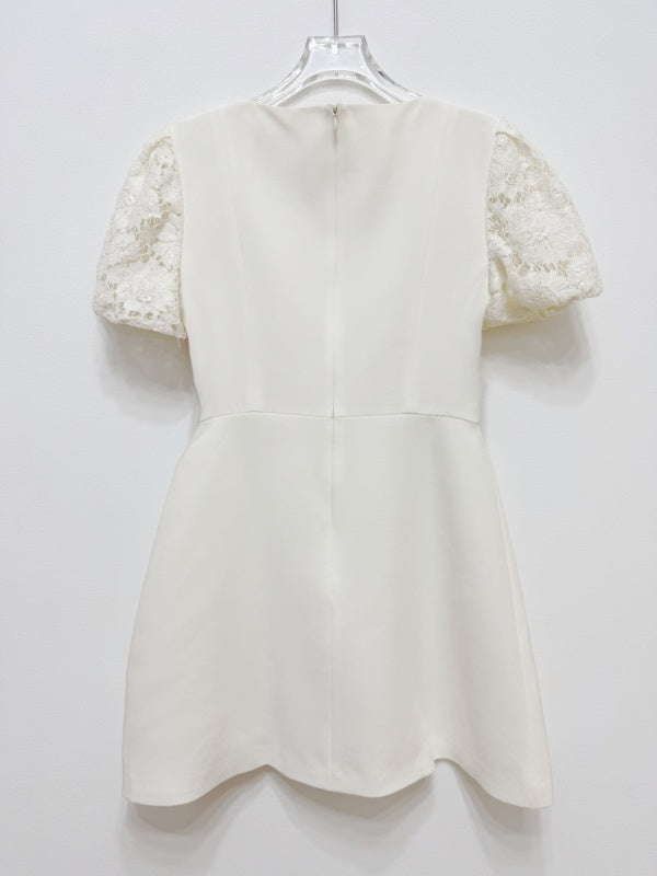 Ivory Lace Bow Detail Mini Dress