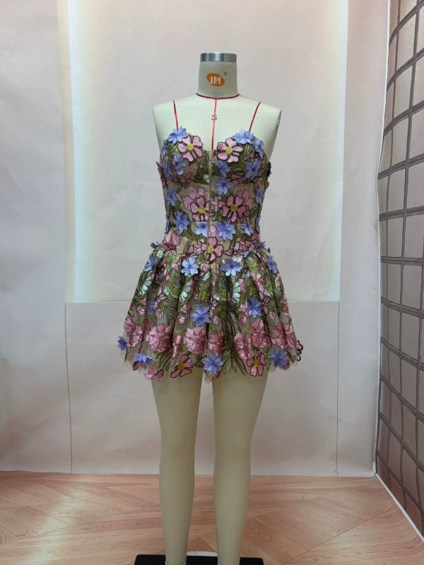 Floral Embroidered Corset Mini Dress