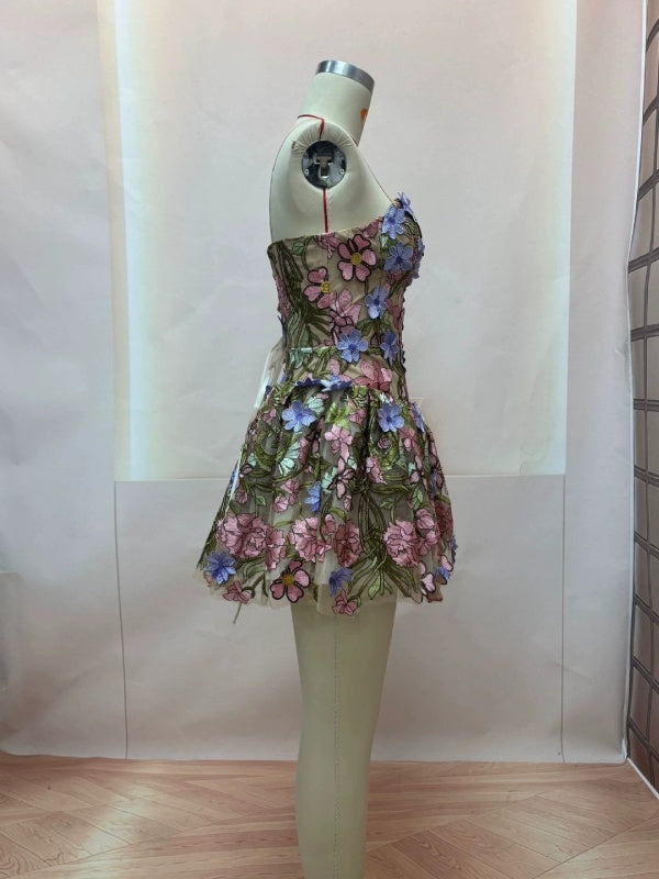 Floral Embroidered Corset Mini Dress