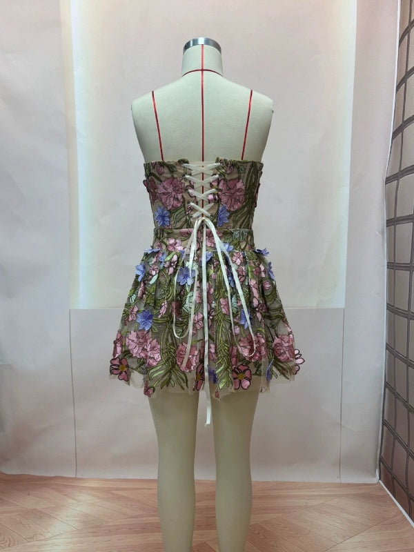 Floral Embroidered Corset Mini Dress