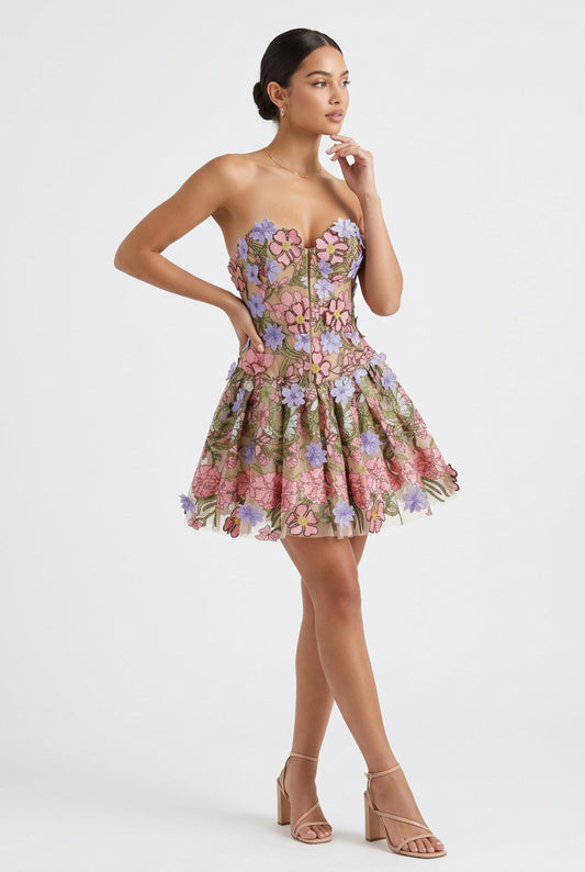 Floral Embroidered Corset Mini Dress