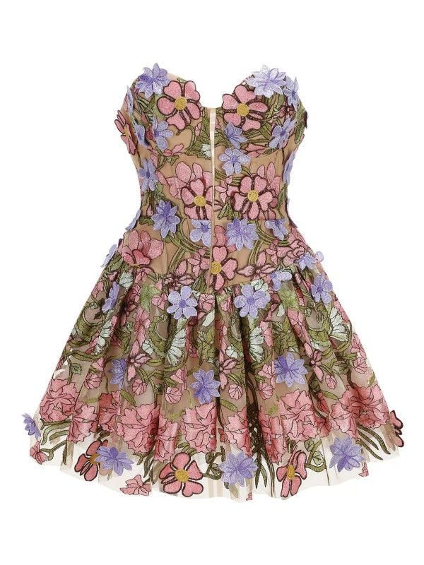 Floral Embroidered Corset Mini Dress