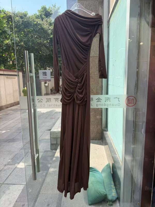 Lavender One-Shoulder Draped Maxi Dress