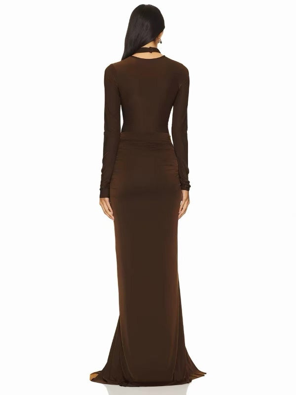 Chocolate Twist Front Slit Maxi Dress