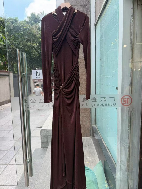 Chocolate Twist Front Slit Maxi Dress