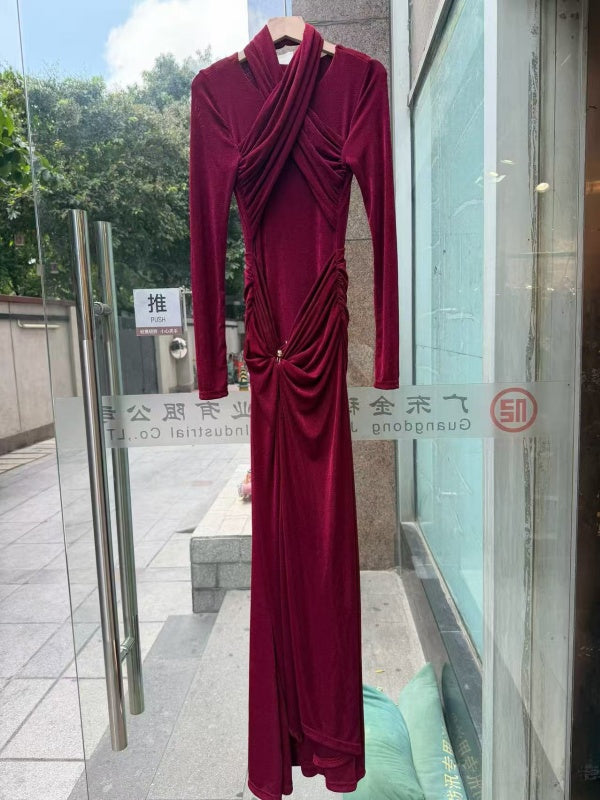 Chocolate Twist Front Slit Maxi Dress