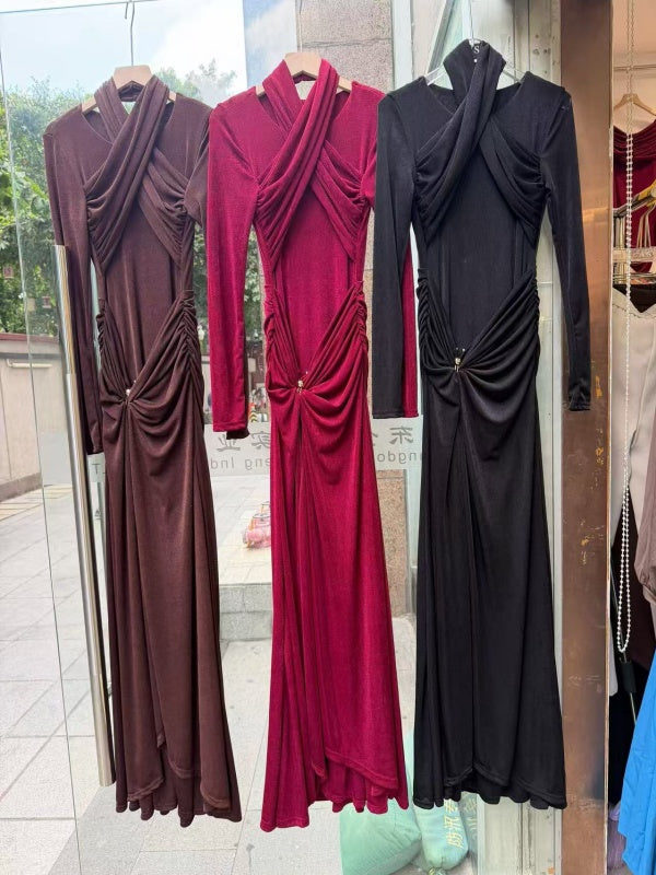 Chocolate Twist Front Slit Maxi Dress