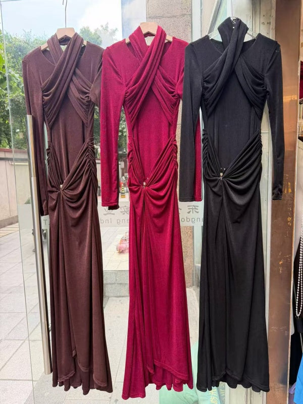 Chocolate Twist Front Slit Maxi Dress