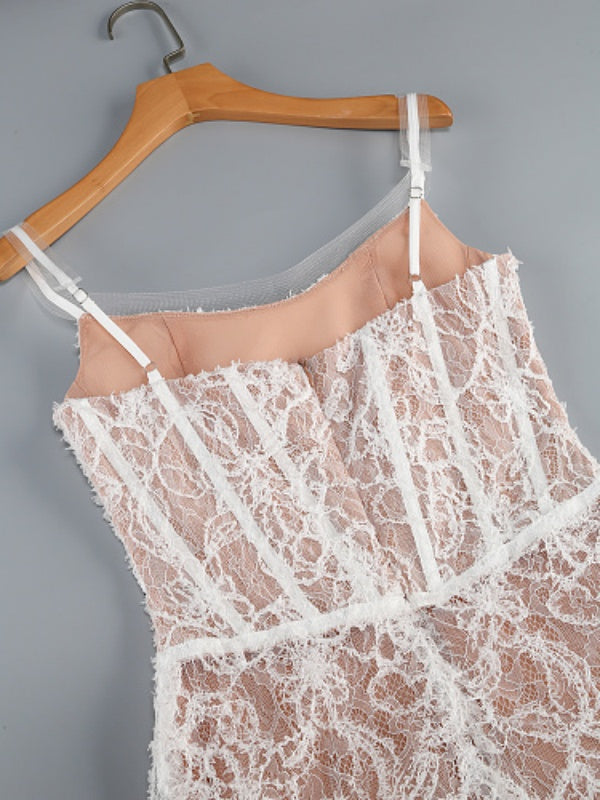 White Lace Corset Tulle Gown