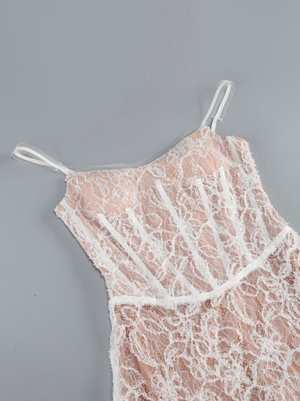 White Lace Corset Tulle Gown