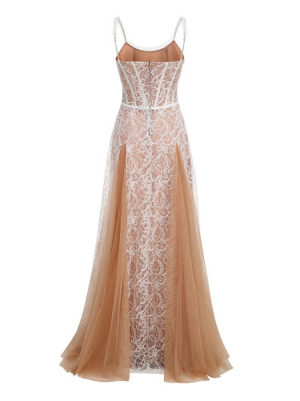 White Lace Corset Tulle Gown