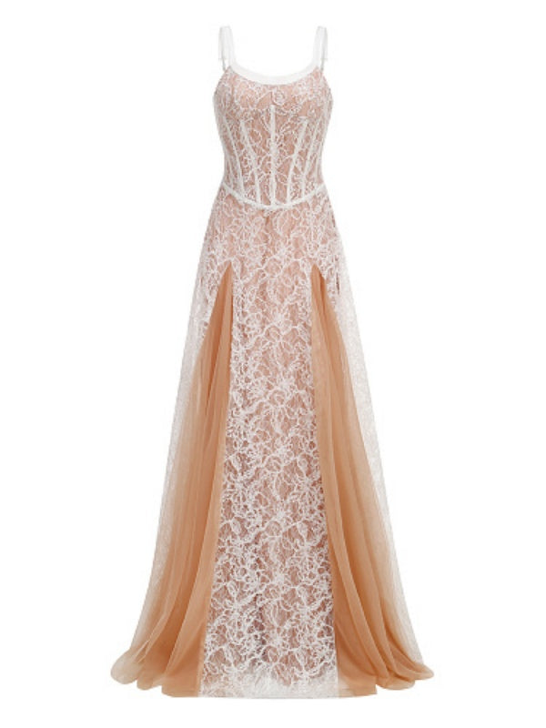 White Lace Corset Tulle Gown