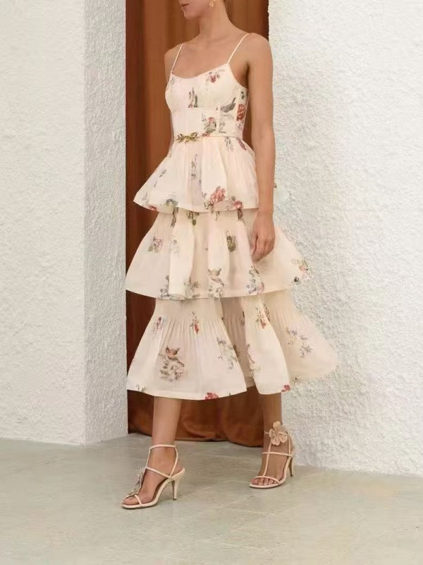 Black Floral Tiered Midi Dress