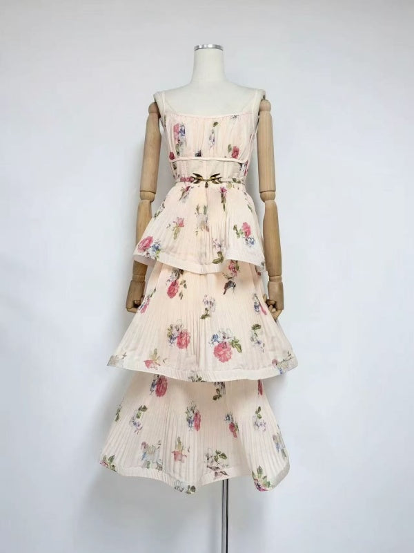 Black Floral Tiered Midi Dress