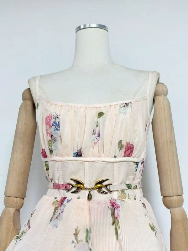 Black Floral Tiered Midi Dress