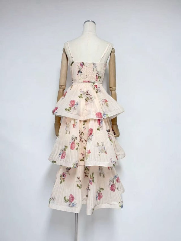 Black Floral Tiered Midi Dress