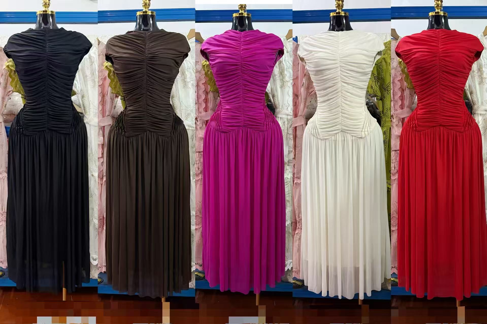 Red High-Neck Pleated Evening Gown