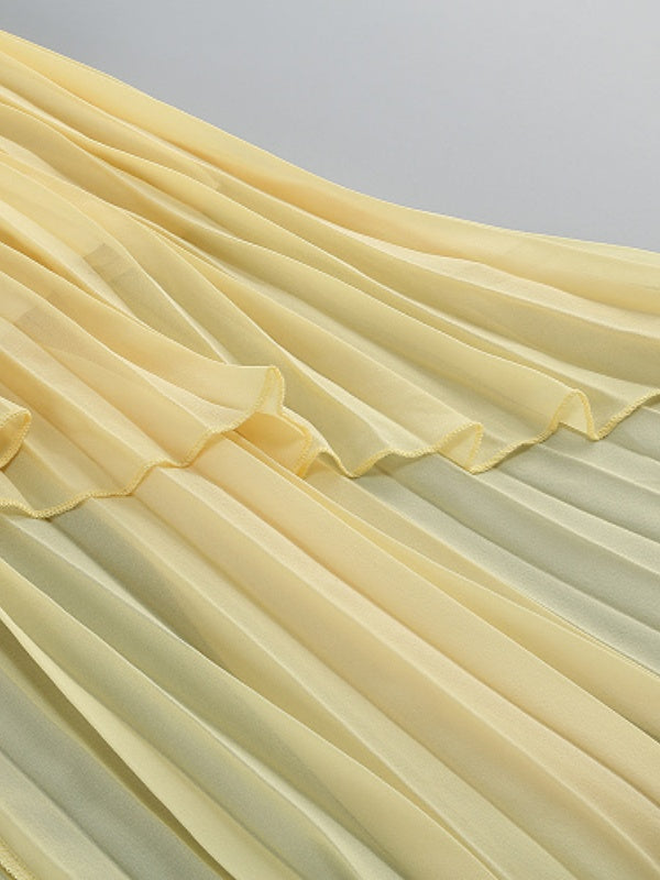 Yellow Pleated Ruffle High-Low Dress