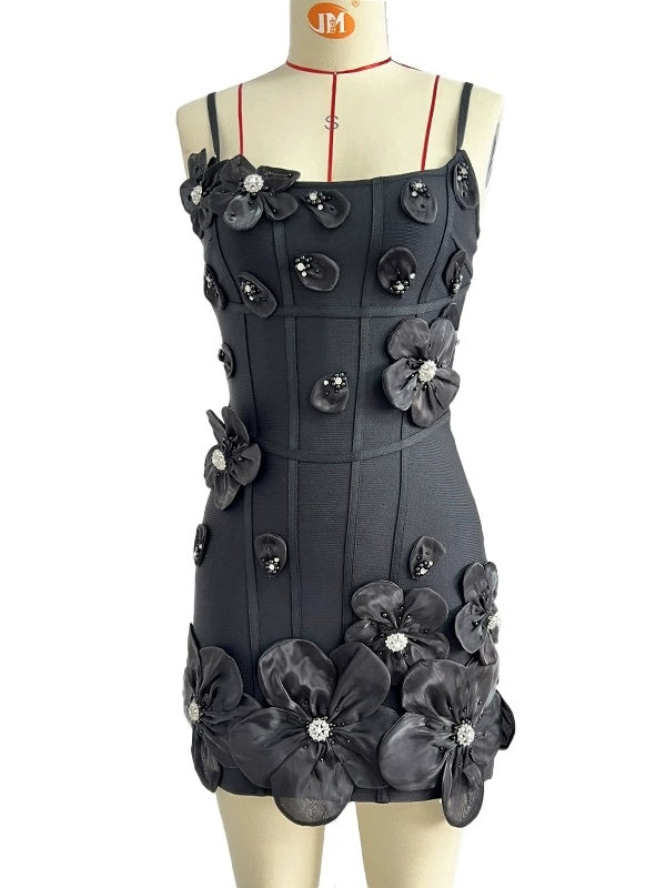 Pink 3D Floral Appliqué Mini Dress