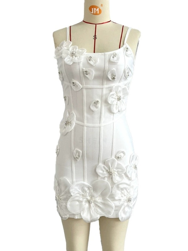 Pink 3D Floral Appliqué Mini Dress