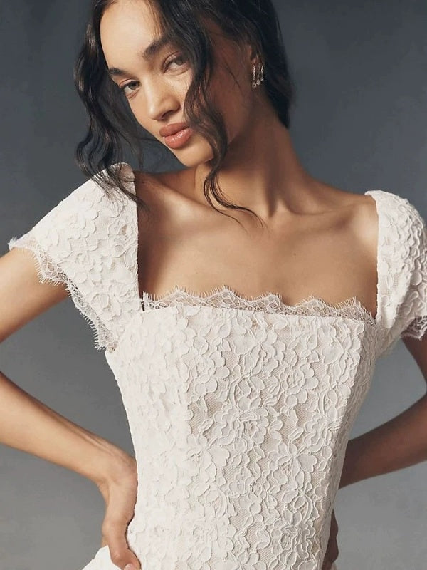 White Lace Draped Mini Dress