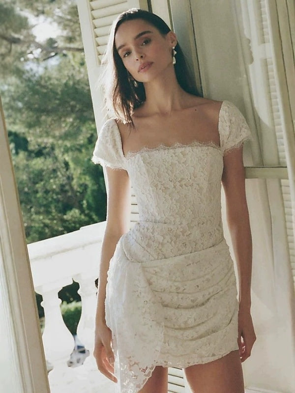 White Lace Draped Mini Dress