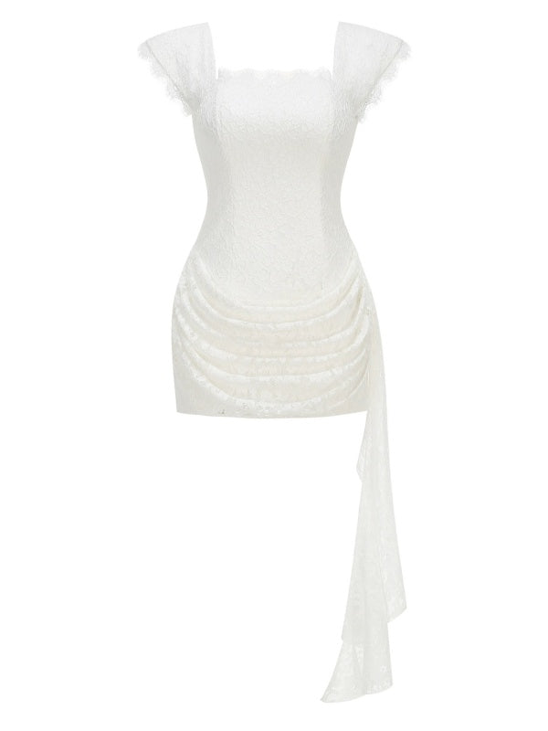 White Lace Draped Mini Dress