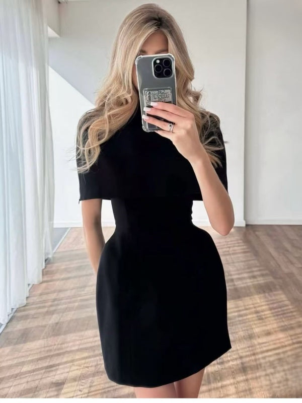 Red Cape-Sleeve Mini Dress